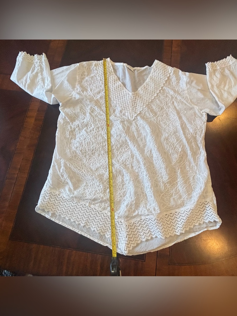 Marca AMIT Collection White Cotton Crochet Lace Embroidered Tunic Top XXL